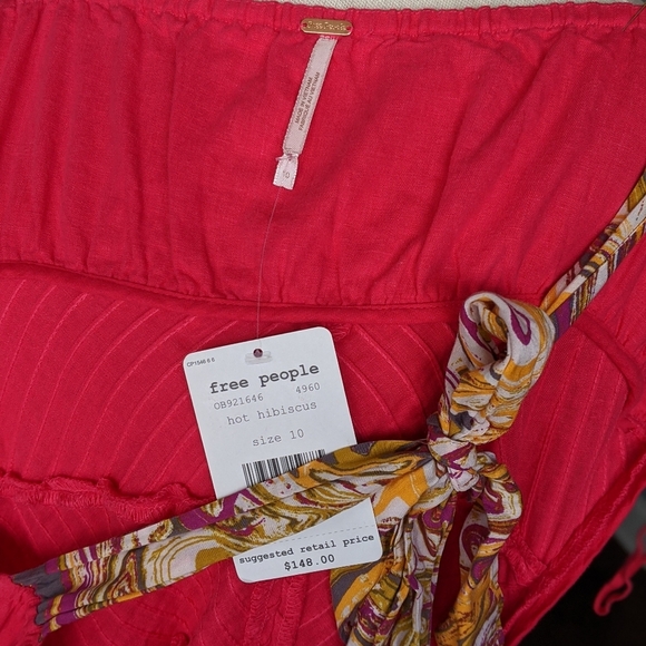 Free People Dress Maxi Multicolor Tie Straps Sleeveless Linen Hot Pink 10 NWT - Picture 13 of 14